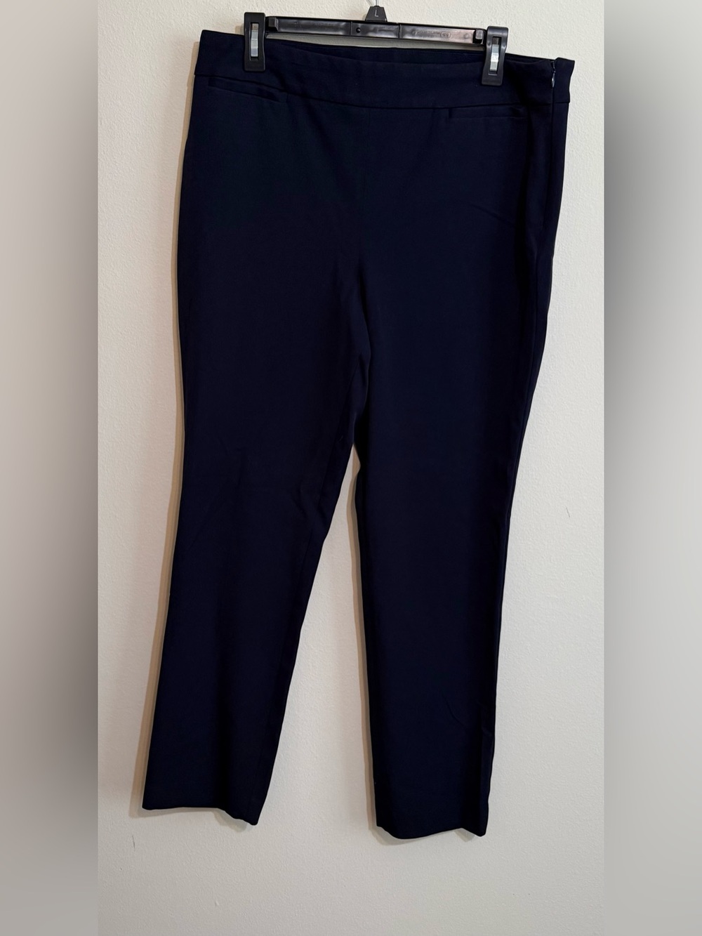 Talbots Women's Navy Blue Stretch Pull-On Pants side Zip 12